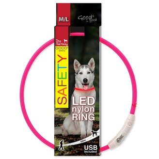 Dog Fantasy LED Obojek nylon růžový 65 cm